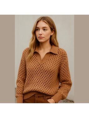 Aerie Open Hem Light Brown Sweater Knit Medium